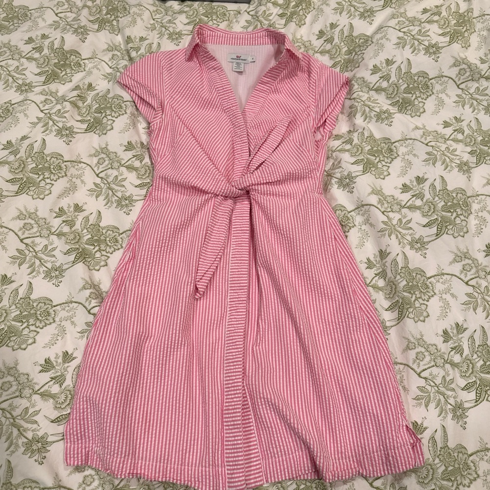 Vineyard Vines Pink and White Striped Linen Midi Dress